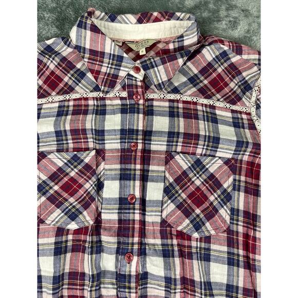 Women’s GUESS Red Blue White Plaid Button-Down Shirt S – Excellent - Picture 4 of 12